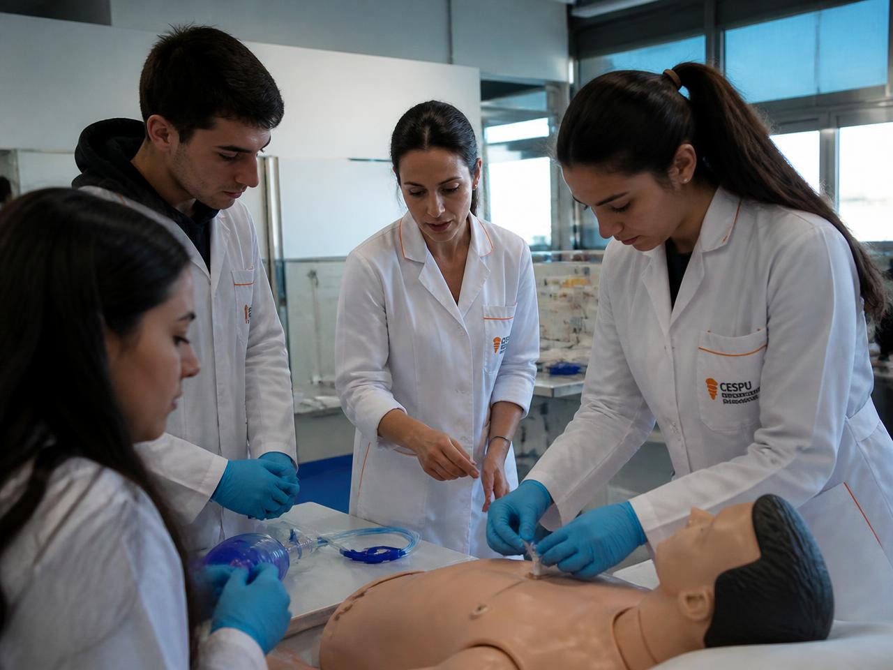 Estudantes de enfermagem em aula prática na Novetec