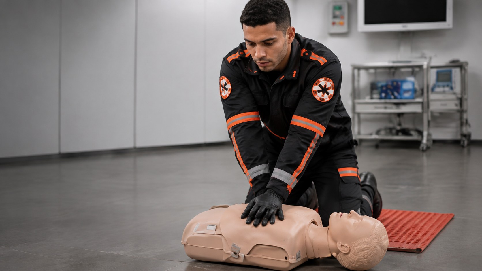 Socorrista em treinamento de reanimação cardiopulmonar