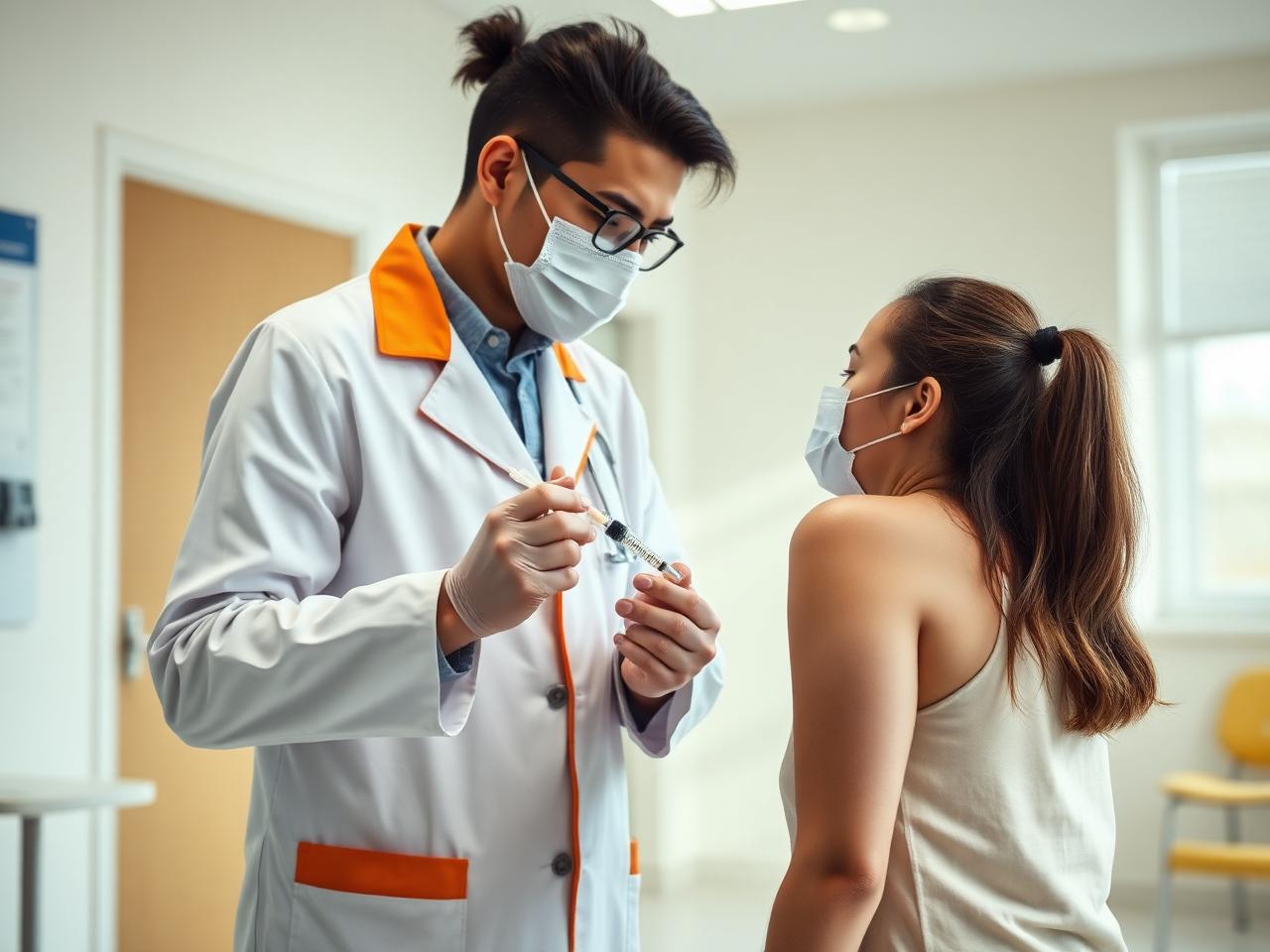 Profissional preparando aplicação de vacina em sala de imunização